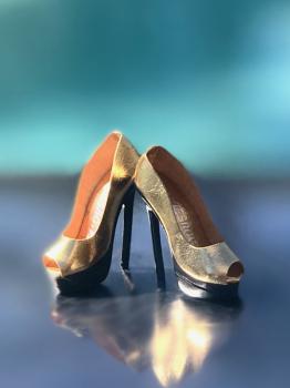 JAMIEshow - JAMIEshow - Gold Peep Toe High Heels - Footwear